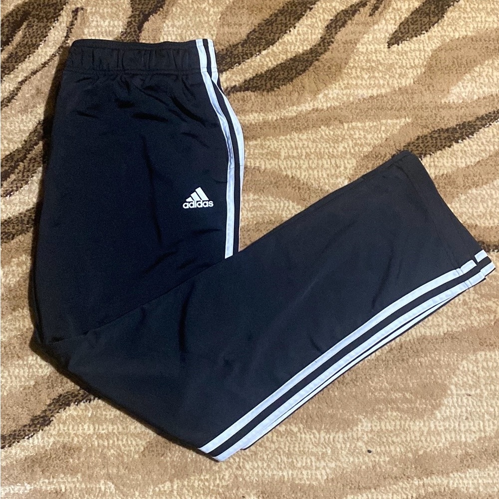 Adidas Tricot 3 Stripe Logo Easy Warm Up Track Pants Black White Mens XL